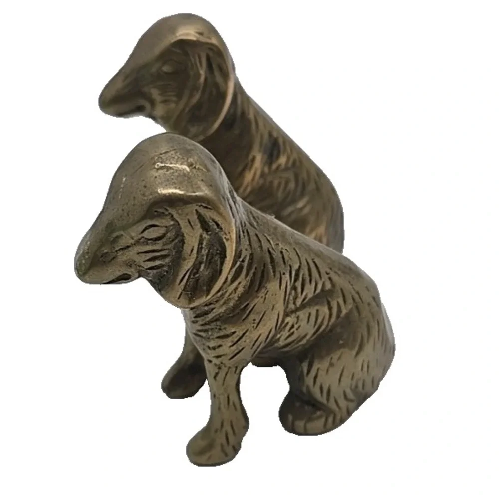 Vtg Brass Figurine Collectible Animal Heavy‎ Paperweight Dogs